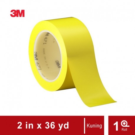 3M Vinyl Tape 471 Yellow, 2 in x 36 yd, tebal: 0.14 mm