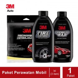 3M Paket Perawatan Mobil (3M Microfiber Detail Cloth, 3M Tire Restorer, 3M Premium Wax)