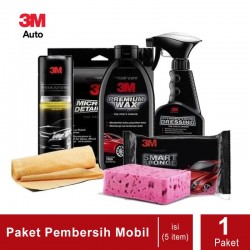 PAKET PEMBERSIH Mobil (3M Premium Car Wipe, Smart Sponge, Car Wash Soap Gold Series, Tire Restorer)