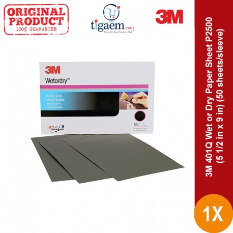 3M 401Q Wet or Dry Paper Sheet, grade: P2500, size: 5 1/2 in x 9 in, 50 sheets/sleeve